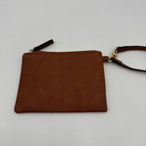 Steve Madden Wristlet Womens Brown Faux Leather Pouch Gold Hardware Zip Strap